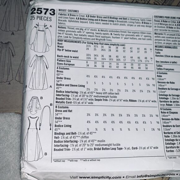 Simplicity 2573 sz U5 16-24 Bust 38-46 Renaissance Gown Costume New Bust 38-46 - Picture 4 of 6